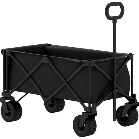Chariot de jardin pliable avec grandes roues tout-terrain et poignée réglable, capacité de charge de 100 kg, idéal pour le camping et les courses, noir (1/5)