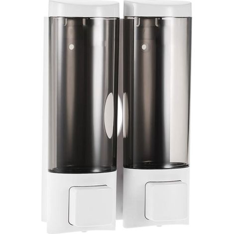 Dispensador de jabón de manos integrado para montaje en pared con dos compartimentos para champú líquido y gel, dispensador de jabón de manos y loción para el baño, blanco - 19 (1/4)