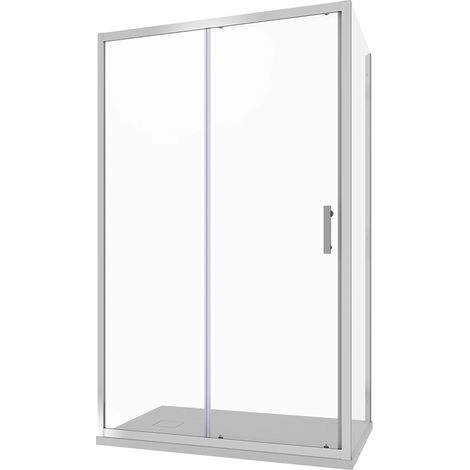 Cabine de douche d'angle 90x110 cm Porte coulissante et paroi fixe Profilés en aluminium chromé Verre transparent de 6 mm avec traitement Easy-clean h190 - Réversible Mod. Tenerife