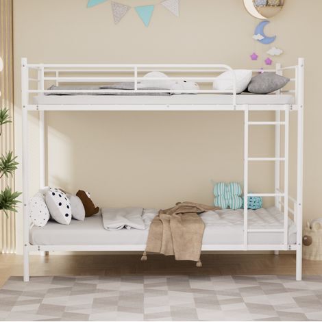 Letto a castello in metallo bianco 90 x 190 cm con scala e sponda HAVRYA (1/5)