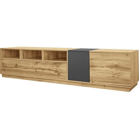 ELVMI Meuble TV avec 3 Niches, 3 Portes et Passe-câbles, pour Salon, en Panneaux de Particules, 200 × 45 × 45 cm (1/4)