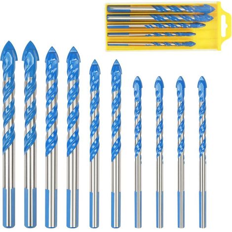 Forets Pour Carrelage Verre,10 Pcs Foret Multi-matériaux Triangle Porcelaine Forage Métalliques Pour Carrelage Verre Marbre Miroir Bois, 6mm/ 8mm/ 10mm/ 12mm (1/2)