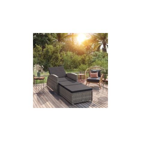 Chaise longue avec coussin gris foncé Résine tressée Gris (1/4)