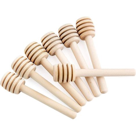 30 Pcs Cuillre Miel,mnagers En Bois Portable Mini Jam Pot Miel Distributeur Collectionner Remuer Rod Stick Distribue Drizzle Miel 8cm Bois, Fave (1/5)