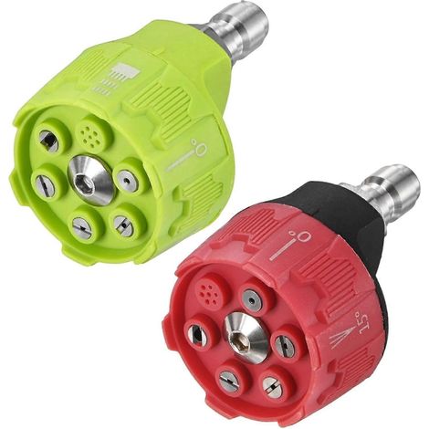 Lot de 2 embouts nettoyeur haute pression 6 en 1, raccord rapide 1/4" interchangeables réglables, lavage voiture/briques, débit 30 GPM, vert/rouge (1/5)
