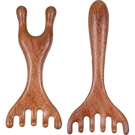 Massaggiatore per la testa in legno, confezione da 2, massaggiatore antigraffio portatile, massaggiatore per il rilassamento e la riduzione dello stress, massaggiatore per il cuoio capelluto, pettine (1/5)
