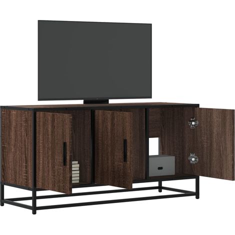 Mueble TV madera ingeniería y metal marrón roble 100x35x50 cm