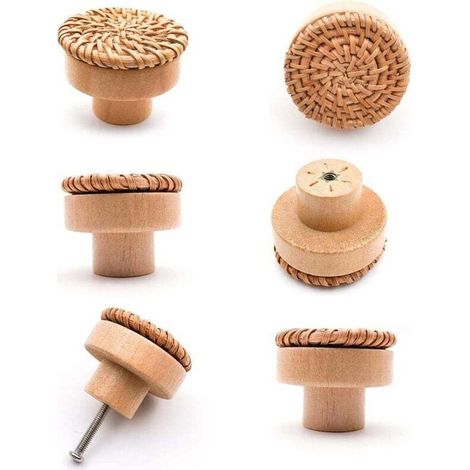 6 pièces Poignée meuble bois Poignée tiroir en bois Boutons de meuble -convient pour armoires de cuisine, poignées de porte, tiroirs et salon 40 x 30 mm