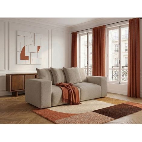 BOBOCHIC - Canapé droit fixe modulable VOLTAIRE tissu chiné   Taupe (1/5)
