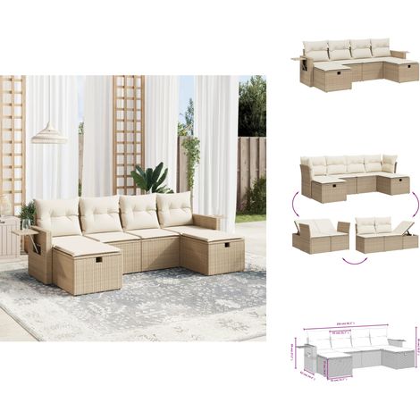 6-tlg. Garten-Sofagarnitur mit Kissen Beige Poly Rattan - Gartenmöbel - Outdoor-Möbel - Rattanmöbel - Lounge Set - Gartenlounge (1/4)