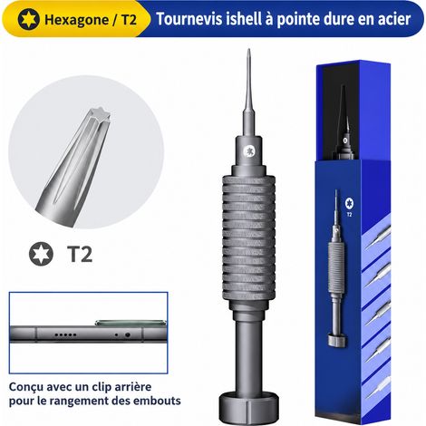 Tournevis de précision Torx T2 pour démontage smartphone Android tige S2 109 mm manche aluminium gris 20 g t2 20 g – Livraison gratuite