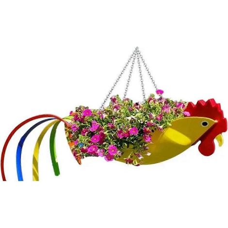 Pot de fleurs en métal, forme exquise, pot de fleurs en forme de coq coloré, S, E-- (1/5)