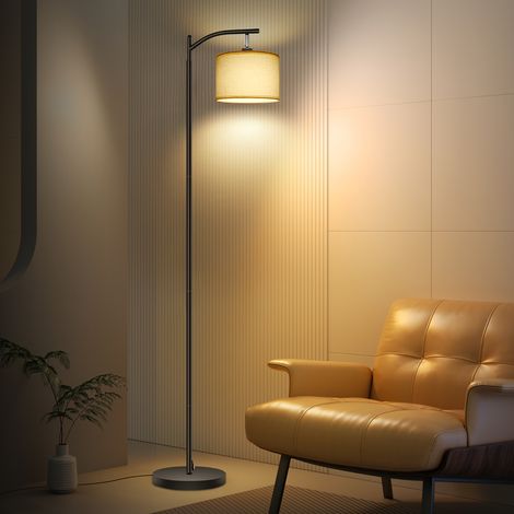 Oraymin LED Stehlampe Wohnzimmer 12W – Stehleuchte mit Leinen-Lampenschirm, verstellbare Leseleuchte im Vintage Boho Stil, Höhe 170 cm, Fußschalter, Warmweiß 3000K