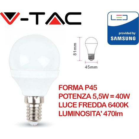 V-tac 170 lampada lampadina led mini globo 5,5W E14 luce Bianco Freddo 6400K 470 lumen by Samsung (1/5)