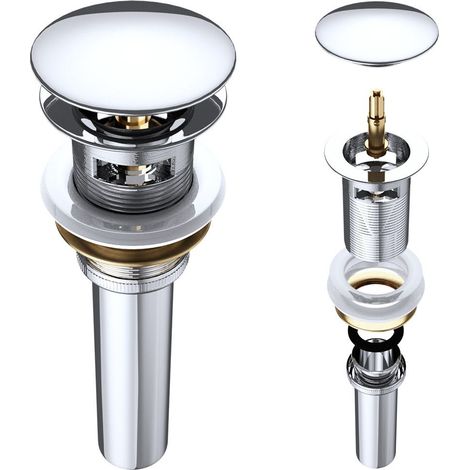 Durovin Bathrooms Push Pop Up Chrome Basin Waste Plug - Slotted Suitable for Sink with Overflow - Rising Round Push Button (1/4)