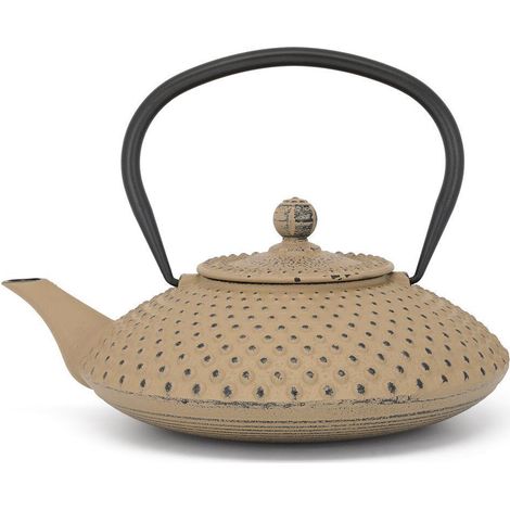 Bredemeijer Flachkessel de Gusseisen Asia de 1,25 Liter, sandfarben, große emaillierte Induktionskanne mit Filter de Edelstahl