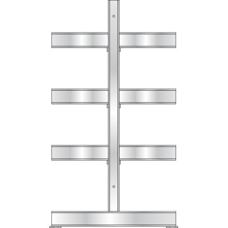 BRB, Kragarmregal feuerverzinkt, doppelseitig, BxTxH 3100x1340x2 mm, 3 Regalfelder, (2x4) 8 Ebenen, Tragkraft/Fachebene 1 kg (1/3)