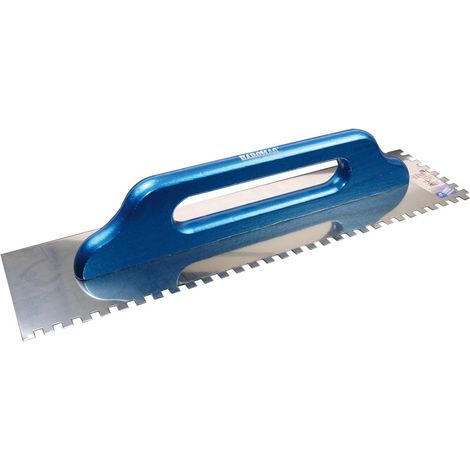 Haromac, Cazzuola, 10 x 10 mm, dentata, antiruggine, 500 x 130 mm con manico in legno, 10551010