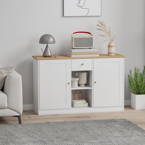 Küchenkommode, Sideboard mit Schublade, Schränken, Regalen, Spanplatte, Weiß (1/5)