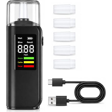 Alcootest électronique type C, 5 embouts, LED, rechargeable, 50 g, conduite, numerique (1/5)