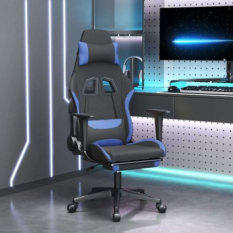 vidaXL Chaise de jeu avec repose-pied Noir et bleu Tissu (1/5)
