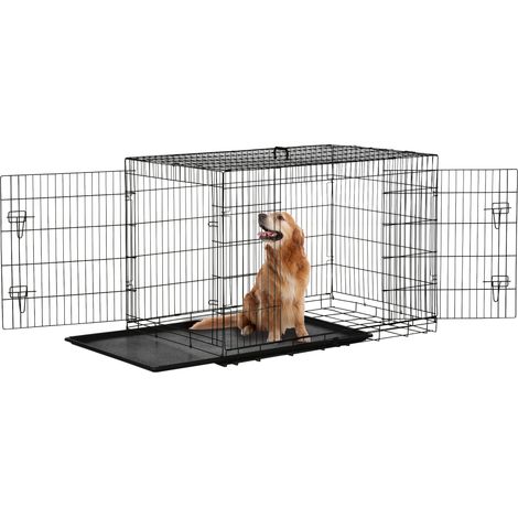 Cage pliable en acier pour animaux de compagnie, avec poignée supérieure et double accès, dimensions 121x77x82 cm