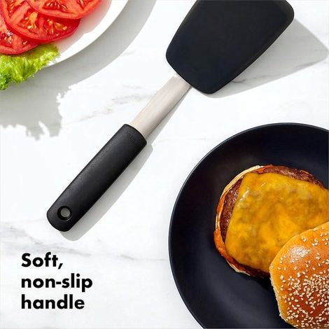 Spatola flessibile in silicone, spatola da cucina antiaderente in silicone resistente al calore, silicone, acciaio inossidabile, nera, 30 cm (1/5)