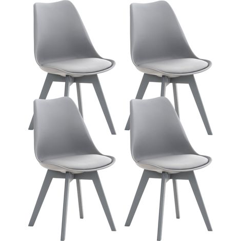 Lot de 4 chaises de salle à manger cuisine ou bureau en plastique et synthétique gris pieds en bois 100000388 (1/5)