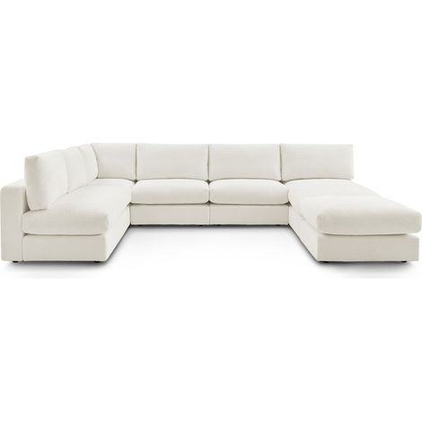 BOBOCHIC - Canapé d'angle fixe 100% modulable PARIS tissu bouclette 3 chauffeuses, 1 méridienne, 1 angle, 1 pouf Blanc (1/5)