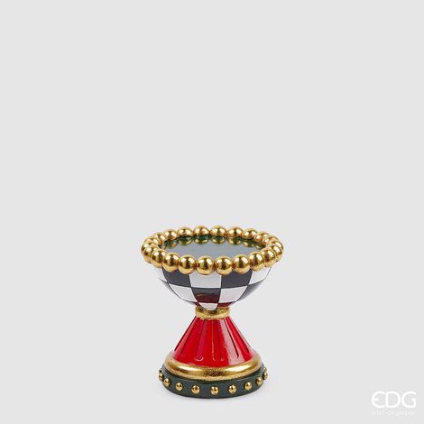 EDG Enzo De Gasperi Portacandela Scacchi Natale H 15 Cm D 14 Cm Bianco Nero