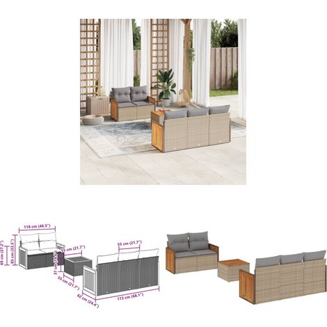 6-tlg. Garten-Sofagarnitur mit Kissen Beige Poly Rattan - Gartenmöbel - Outdoor Möbel - Rattan Gartenset - Lounge Set - Esstisch - Home & Living (1/3)
