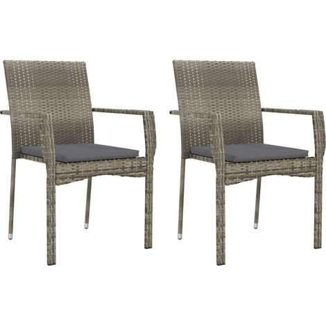Maison Exclusive - Gartenstühle mit Kissen 2 Stk. Poly Rattan Gra
