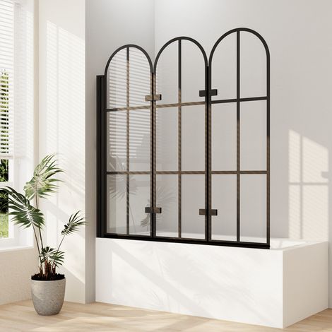 140x140 cm Bogen Duschwand für Badewanne Schwarz Badewannenaufsatz 3-teilig faltbar Duschwand Badewanne Badewannenfaltwand Duschabtrennung für Badewanne mit 6mm ESG Sicherheitsglas (1/5)