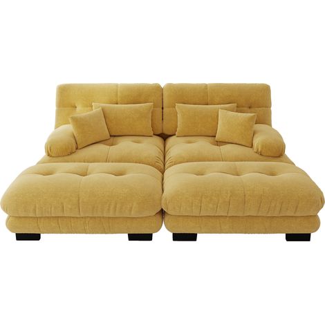 Sofá esquinero modular Cloud de chenilla amarilla con 2 cojines lumbares y 2 decorativos (1/5)
