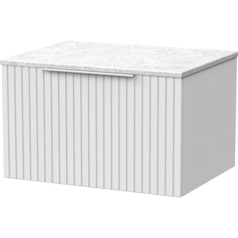 Callingwood Contemporary Wall Hung 1 Drawer Vanity Unit with White Marble Worktop , 600mm, Matt White