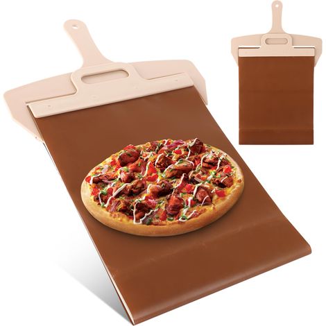 Lot de 2 pelles à pizza 58 x 30 cm - Avec poignée et chiffon de cuisson - Pelle à pizza coulissante - Revêtement antiadhésif - Pour pain, gâteau (1/5)
