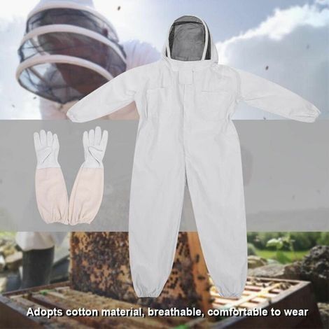 Anzug, professionelle Anti-Bienen-Schutzausrüstung mit langen Handschuhen und Schleierhaube für die Bienenzucht, – Weiß (XXL) (1/3)