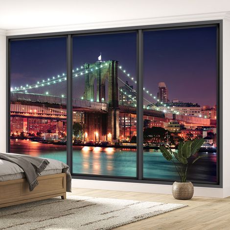 Papier peint panoramique Trompe l'oeil baie vitrée - New york - 130 cm x 78 cm (1/5)