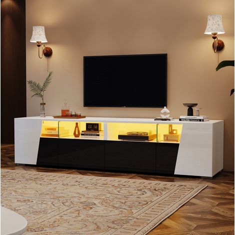 Mobile TV 180 x 38,5 x 45 cm con LED, 2 cassetti, 2 ante, bianco e nero HAVRYA (1/5)