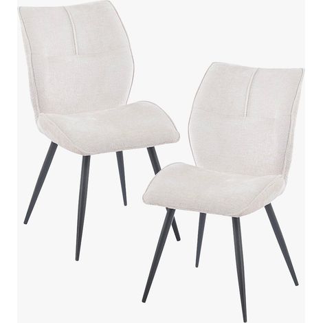 FAYE Lot de 2 chaises en tissu écru pieds en métal noir (1/5)