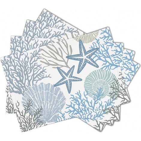 4 sets de nappes à thème plage étoiles de mer, lavables, antidérapantes et résistantes à la chaleur, avec coquillages océaniques, pour décorer votre table de cuisine ou salle à manger (1/5)