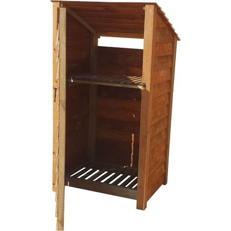 Wooden Log Store Reverse Roof, W99xH180cm (Brown finish) With doors and With Kindling Shelf