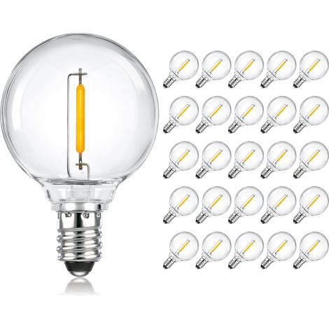 SCNNC 25 PCS Ampoule LED G40 E12 1W 230V Blanc Chaud 2700K, IP54 Étanche Ampoule E12 Ronde Equivalent à 7W Incandescente, Ampoule G40 LED Exterieur Plastique pour Guirlande Exterieure (1/5)