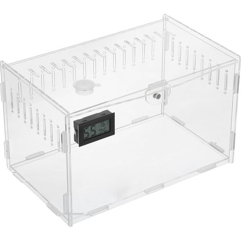 Terrarium - Acrylique - 30 x 20 x 15 cm - Ventilation Multipoint - Hygromètre Électronique Intégré - Pour Reptiles Et Insectes - 1 Pièce