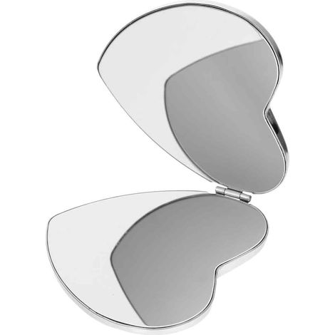 Kleiner, herzförmiger, doppelseitiger Kosmetikspiegel (73 x 65 mm) für Damen, ideal für Reisen, inklusive praktischer Tragetasche (1/5)