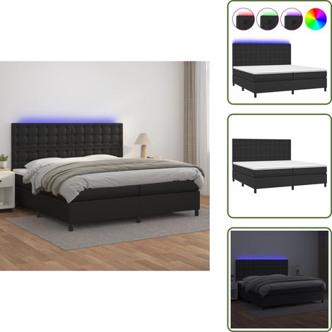 Cama con cabecero ajustable - vidaXL Cama box spring colchón y LED cuero sintético negro 200x200 cm - Tira LED de colores