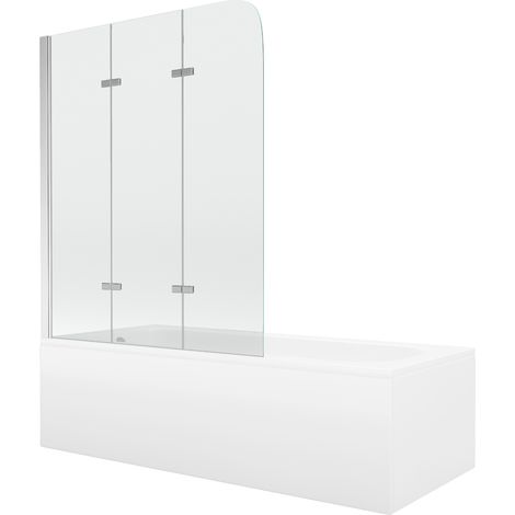 Mexen Vega vasca rettangolare 160 x 70 cm con pannellatura e paravento a 3 ante 120 cm, trasparente, cromato (1/5)