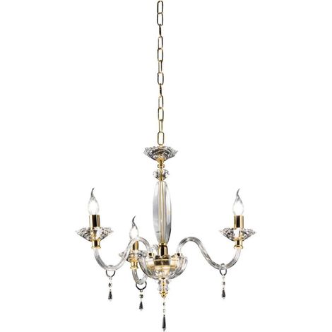 Lampadario FIAMMA in cristallo e vetro trasparente D60 cm finitura oro 3 LUCI (1/2)