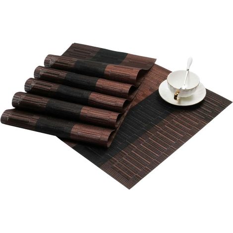 Ensemble de 6 sets de table en vinyle tissé pour table à manger, résistants à la chaleur et faciles à nettoyer (6, Ombre Café Noir) (1/4)