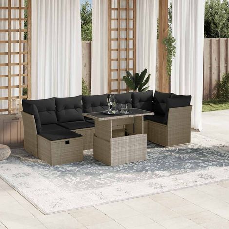 vidaXL Salon de jardin 8 pcs avec coussins gris clair résine tressée (1/5)